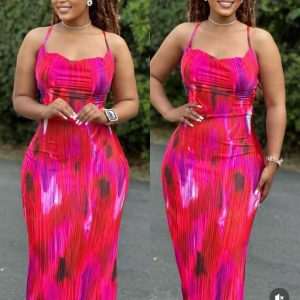 Spaghetti Strap Patterned Dress for Women – Elegant Printed Maxi Summer Outfit