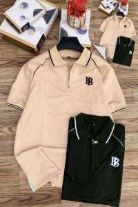 Shop Classic Zip Collar Polo Shirt for Men – BB logo, soft cotton fabric, and stylish half-zip design