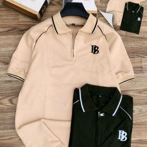 Shop Classic Zip Collar Polo Shirt for Men – BB logo, soft cotton fabric, and stylish half-zip design