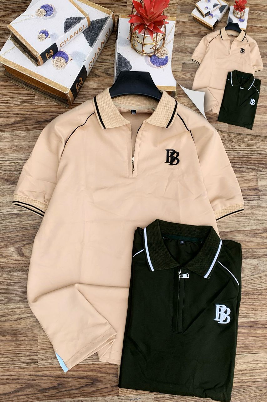 Shop Classic Zip Collar Polo Shirt for Men – BB logo, soft cotton fabric, and stylish half-zip design