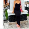 Front view of Spaghetti Sleeveless Black Bodycon Maxi Gown