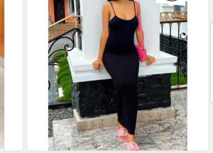 Front view of Spaghetti Sleeveless Black Bodycon Maxi Gown