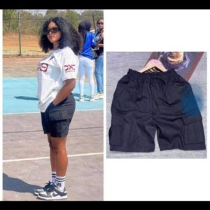 Women’s Black Cargo Shorts – trendy high-waist utility shorts with pockets for casual streetwear look”