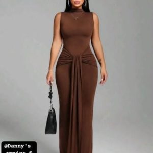 Brown Sleeveless Maxi Gown flowing elegantly for formal occasions