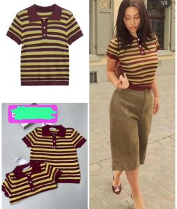 Ladies striped polo short blouse – stylish casual women’s top with cropped fit and classic collar.
