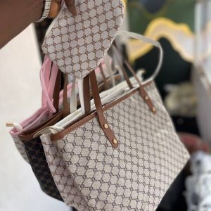 Chic PU leather tote bag front view on white background