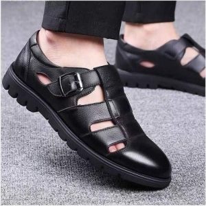 Banagat men’s black palm casual sandals front view
