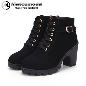 Mateamoda women’s black lace-up ankle boots front view
