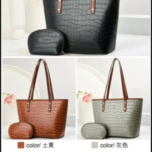 Front view of the 2-pcs crocodile-pattern tote bag and mini purse
