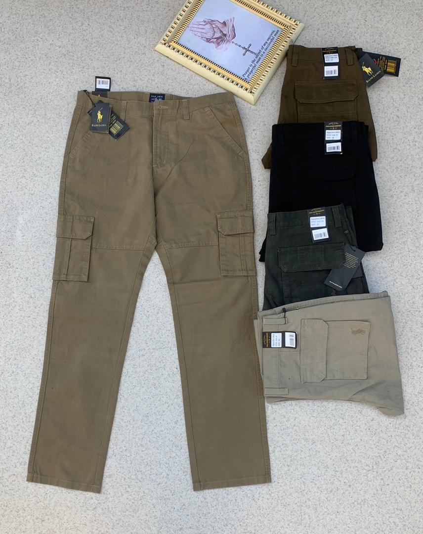 Front view of Polo Ralph Lauren men’s cargo trousers on a model