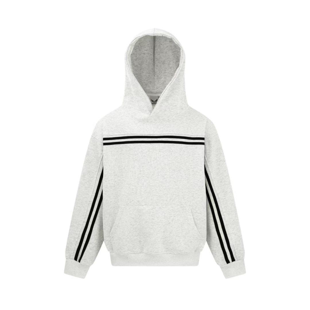 Unisex pullover hoodie with black stripes on chest and sleeves — available in multiple colors, cozy streetwear sweatshirt.