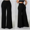 Wide leg palazzo trousers displayed flat with flowy silhouette”