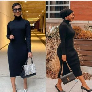 Turtleneck Long Sleeve Bodycon Black Gown – Elegant, Sleek & Figure-Hugging