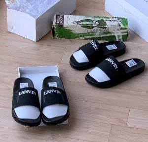 Lanvin Arpège Rubber Slides - Black with Contrast White Logo