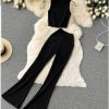Women’s Black Two-Piece Set – Sleeveless Crop Top & Flare Trousers