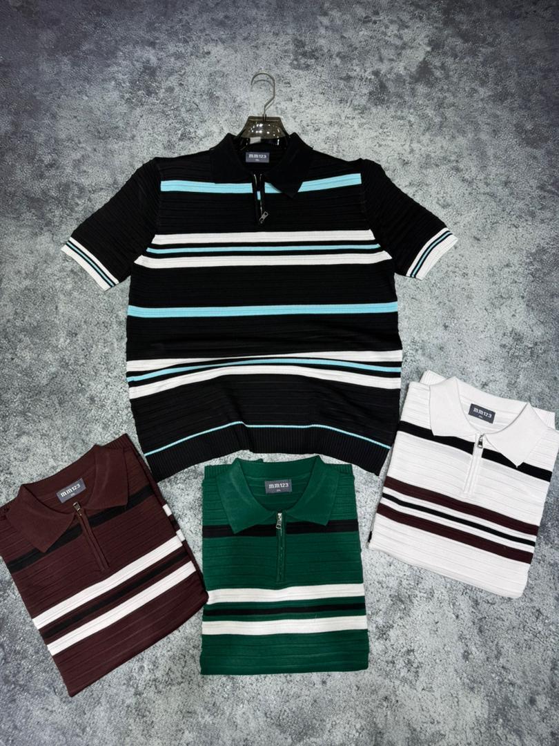Men’s Striped Zip Polo Shirt – Smart Casual, Stylish Modern Wear