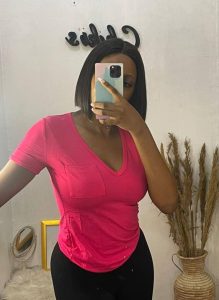 Vibrant Hot Pink V-Neck Pocket Tee – Soft Stretch Jersey Basic