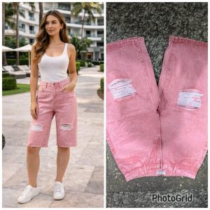 Pink Distressed Denim Shorts – High-Waist Ripped Summer Style