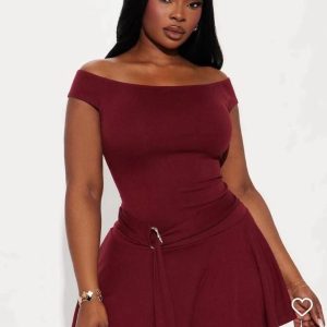 Zaya Off-Shoulder Mini Dress Wine – Elegant Bodycon Party Dress