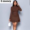 Brown 2 layers knee length gown