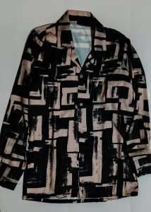 Black & Beige Abstract Print Button-Up Shirt – Unisex Long Sleeve Fashion Top