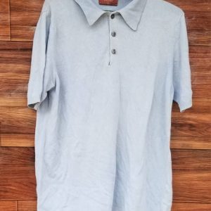 Italian Brand Light Blue Collared Short Sleeve Knit Polo Top – Smart Casual Shirt