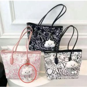 Cospe Graffiti Print Tote Bag with Plush Charm