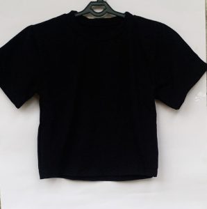 Black Ribbed Short Sleeve Crop Top for Women