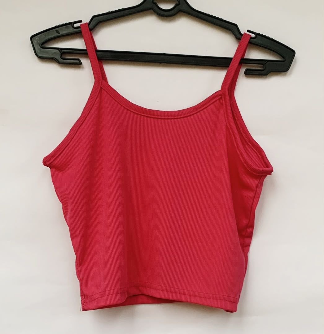 Hot Pink Ribbed Spaghetti Strap Crop Top for Women