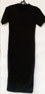 Black Short Sleeve Mock Neck Midi Dress for Women