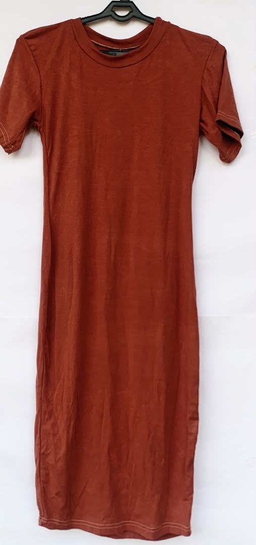 Rust Brown Short Sleeve Midi Dress for Women