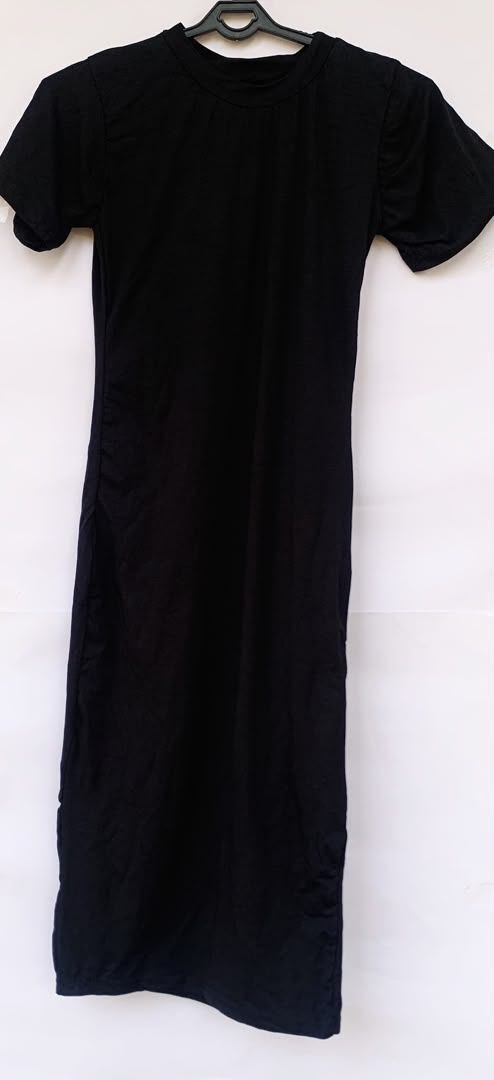 Black Short Sleeve Bodycon Midi Dress for Women