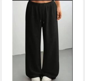Black Wide Leg Drawstring Trousers