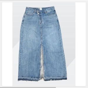 Blue Denim Midi Skirt with Front Slit