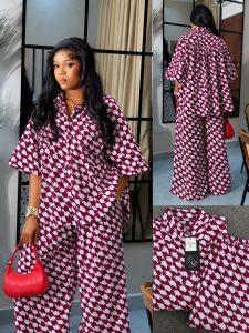 Women's Burgundy Geometric Print Two-Piece Set
