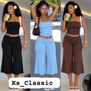 Women's Strapless Tube Top and Wide-Leg Culotte Set