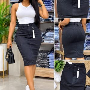 Women's Black Denim Pencil Skirt