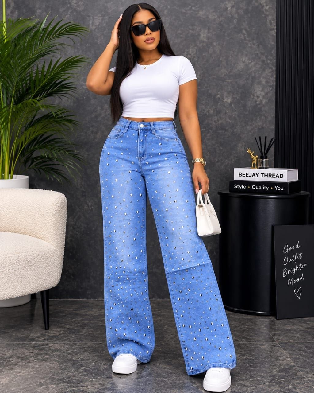 Women's Studded Wide-Leg Jeans