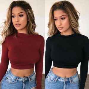 Women’s Mock-Neck Long-Sleeve Crop Top