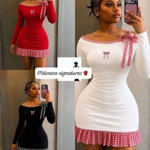 Women’s Off-Shoulder Gingham Trim Mini Dress