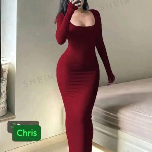 Women’s Wine Square-Neck Maxi Dress