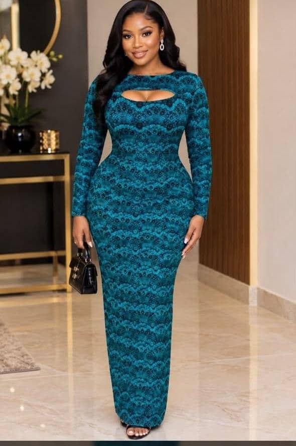 Women’s Lace-Print Bodycon Maxi Dress