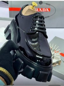 Chunky Black Patent Lace-Up Shoes