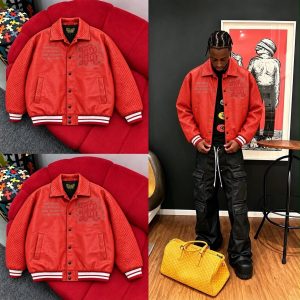 Red Varsity Jacket with Quilted Sleeves