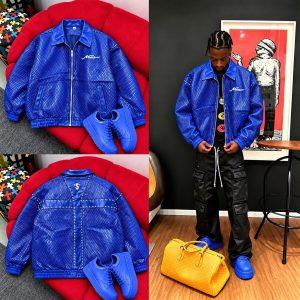 Royal Blue Studded Woven-Texture Jacket