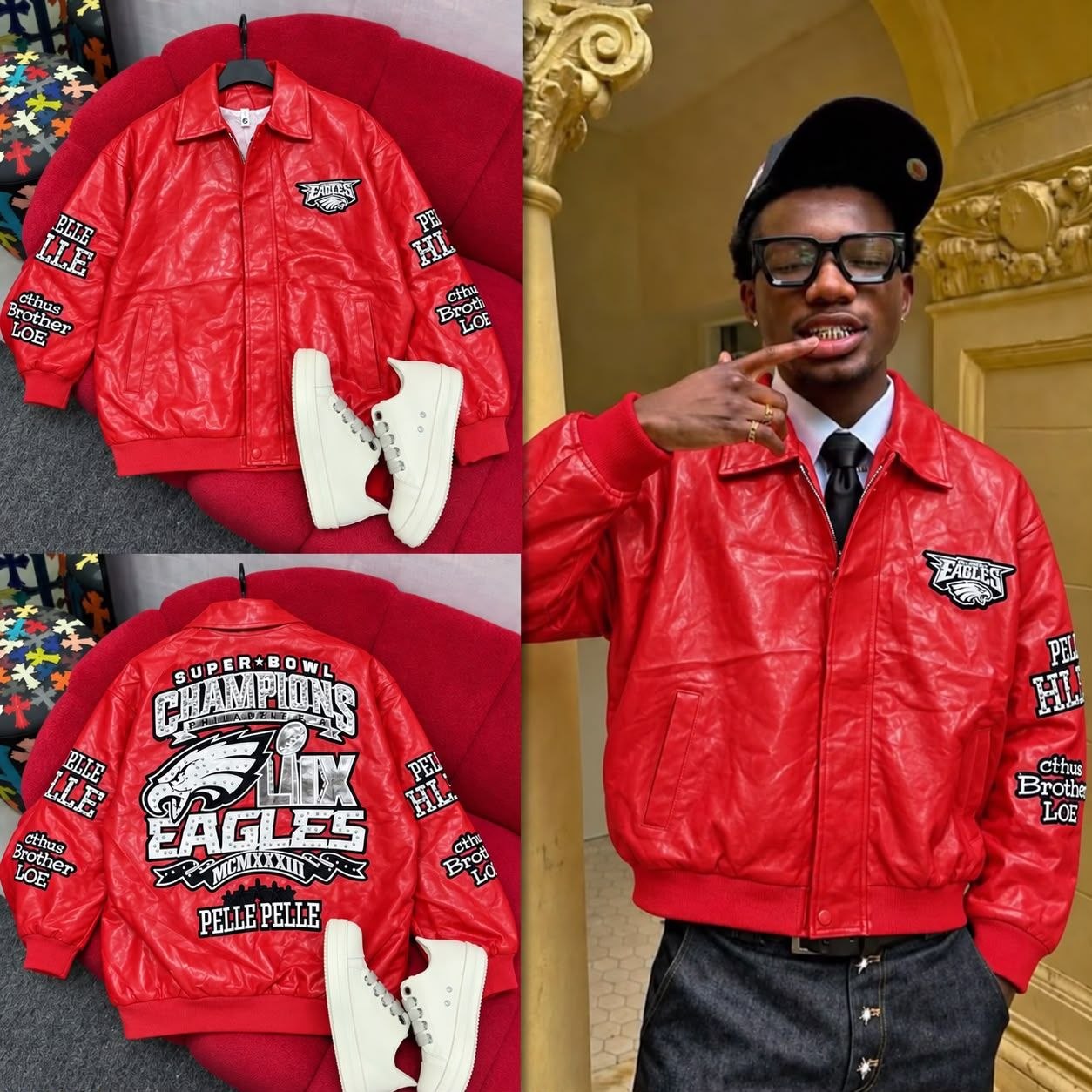 Black Varsity-Style Jacket with Eagle Graphics - Image 2