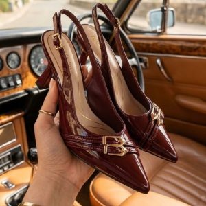 Women’s Burgundy Wine Slingback Heels