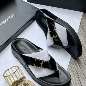 Men’s Black Patent Thong Slippers
