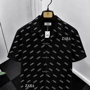 Men’s Black Printed Cuban Collar Shirt