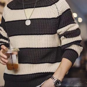 Men’s Striped Waffle Knit Sweater